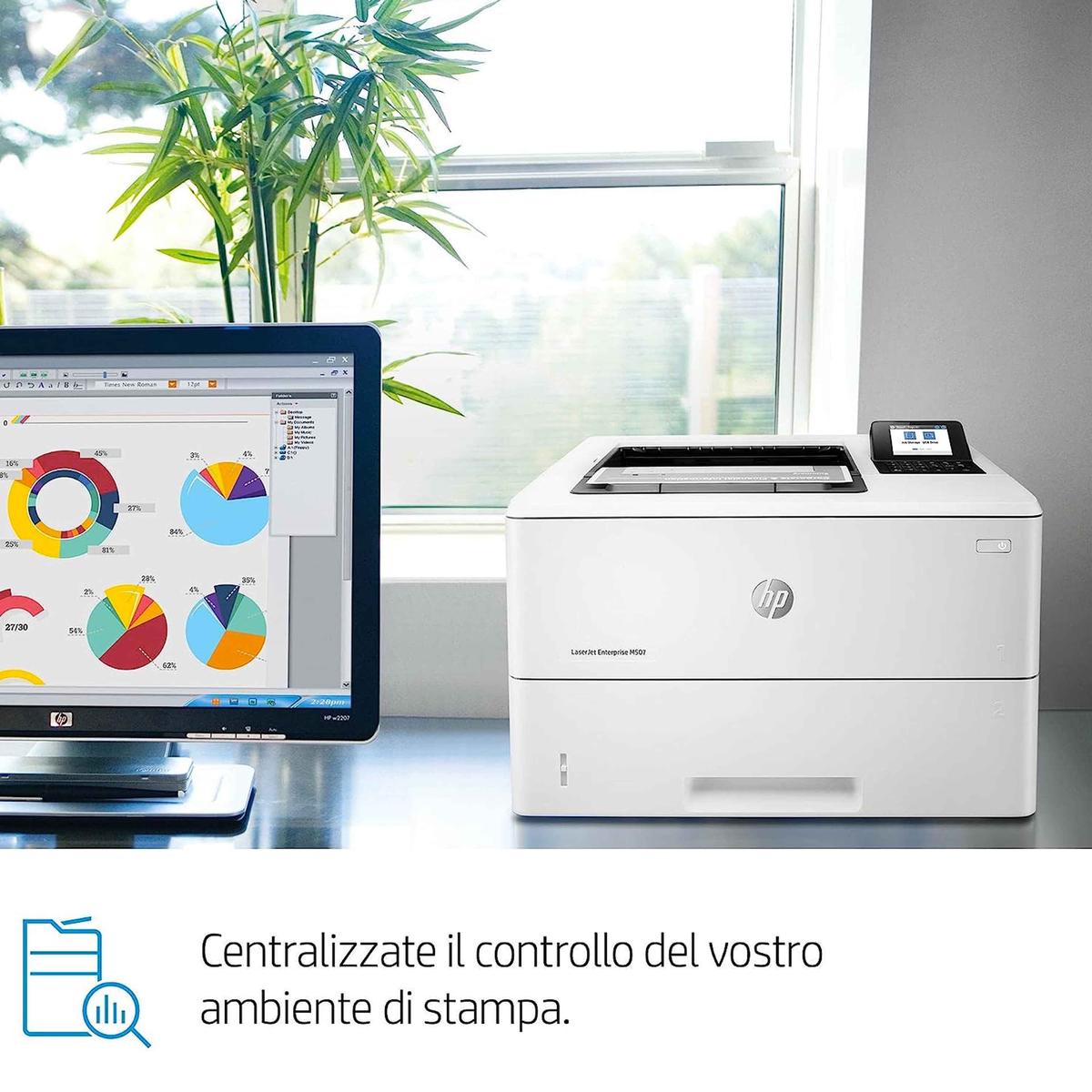 HP M507dn Laserjet Enterprise 1PV87A Laser Printer B/N Front Retro Lan USB - Picture 8 of 9