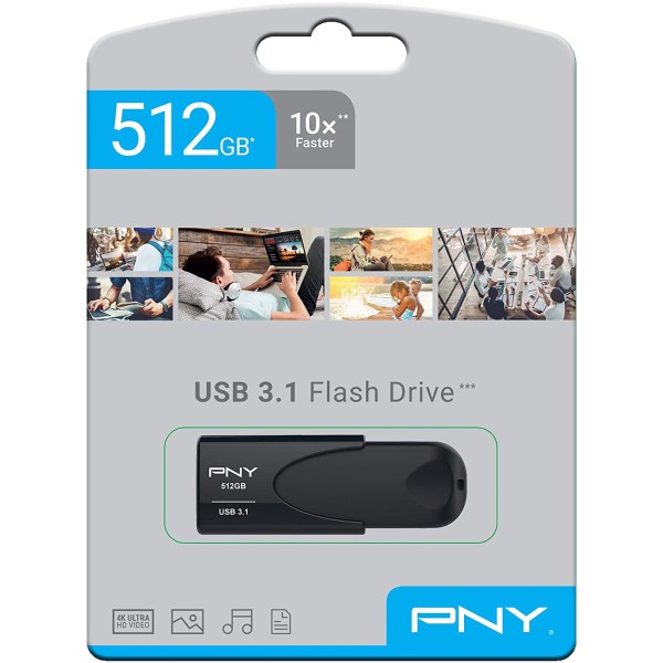 CHIAVETTA USB PNY 512GB PEN DRIVE USB 3.1 FLASH DRIVE ARCHIVIAZIONE DATI NERA