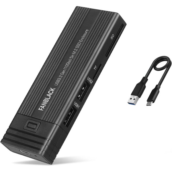 HUB USB 5 IN 1 CON CADDY ENCLOSURE SSD M.2 SATA NVME PCIe 2280 LETTORE SD MICRO