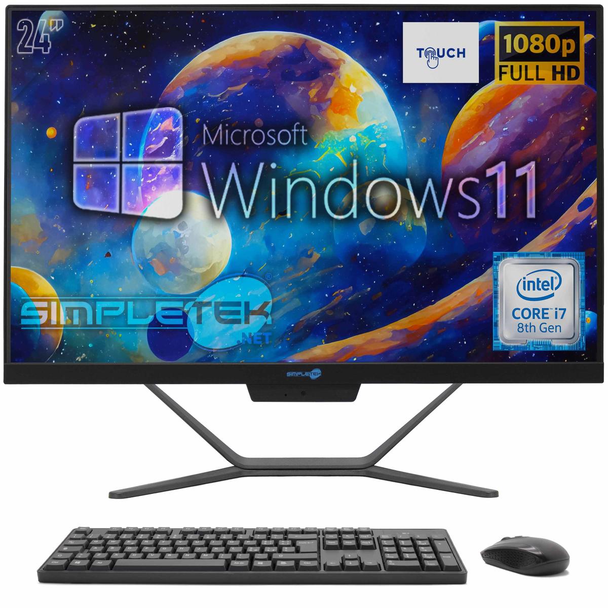 Aio All In One Touch Screen I7 8Th Gen 24" Windows 11 Pro 8Gb 120Gb Full Hd Pc - Picture 1 of 9