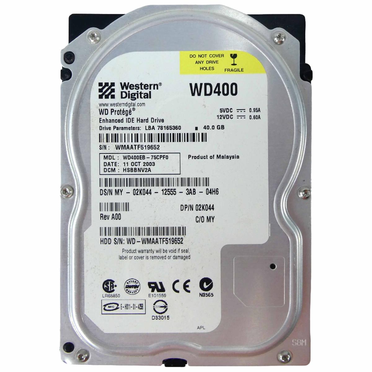 Hard Disk HDD IDE PATA 3.5" 40GB Western Digital WD400EB Refurbished PC - Picture 1 of 2