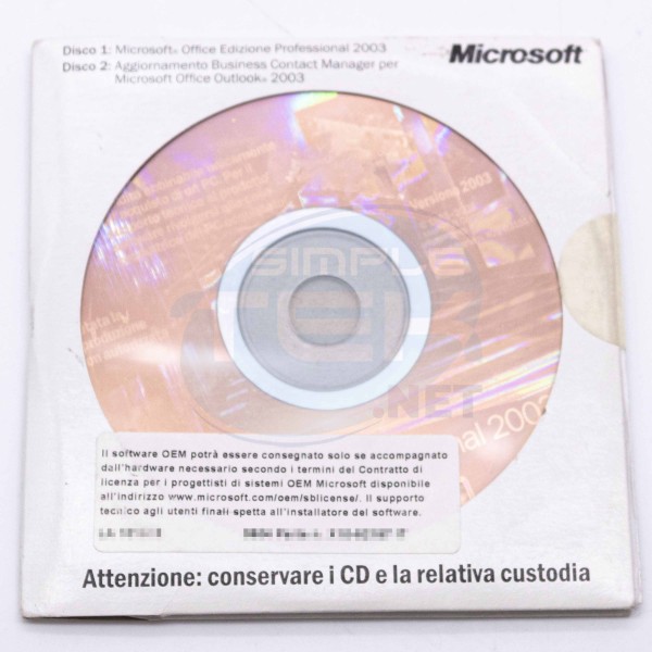 MICROSOFT OFFICE PROFESSIONAL 2003 LICENZA ORIGINALE 269-09908 CON CD ITALIANO