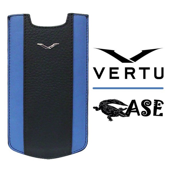 CASE VERTU ASTER P BLACK BLUE LEATHER CUSTODIA COVER ORIGINAL ACCESSORIES