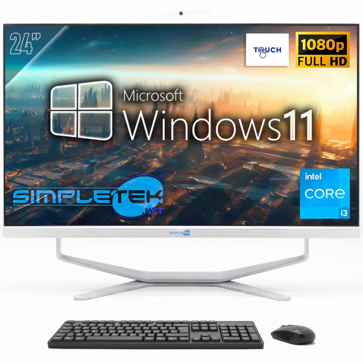 PC All In One AIO 24" Touchscreen I3 Windows 11 4GB 120GB Fisso Webcam 2K