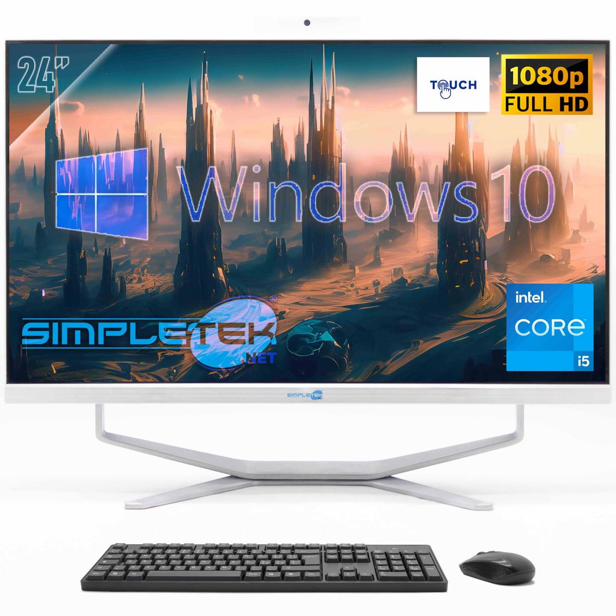 PC All In One AIO 24" FHD Touchscreen Windows 10 i5 4GB 120GB Fisso Webcam 2K