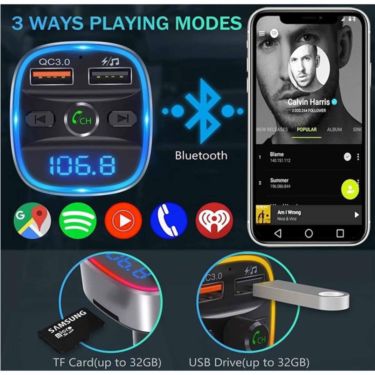 Sender für Auto USB Bluetooth Qc3.0 Mp3 Freisprechtelefon Rufen Sie Tf Card LED - Bild 5 von 5