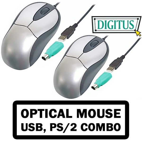 2X MOUSE OTTICO USB PS/2 COMBO DIGITUS 800DPI ERGONOMICO ALTA PRECISIONE