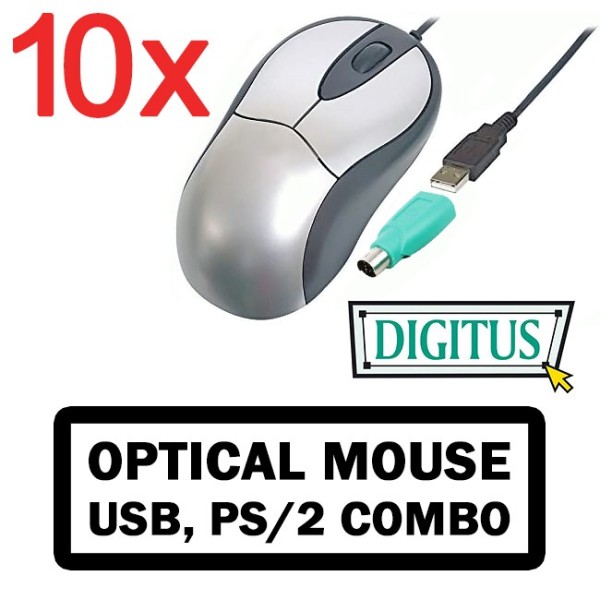 10X MOUSE OTTICO USB PS/2 COMBO DIGITUS 800DPI ERGONOMICO ALTA PRECISIONE