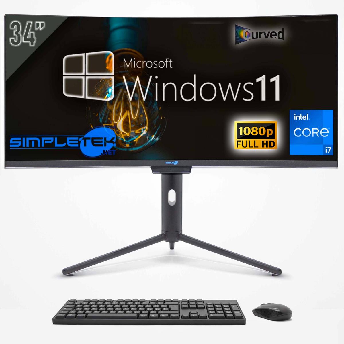 Aio All IN One i7 34 " Curved FHD 60HZ WIN11 8GB 120GB Computer Editing PC