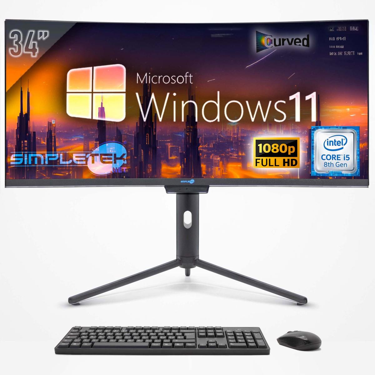 Aio All IN One i5 34 " Curved FHD Windows 11 4GB 120GB Gaming Desktop Editing
