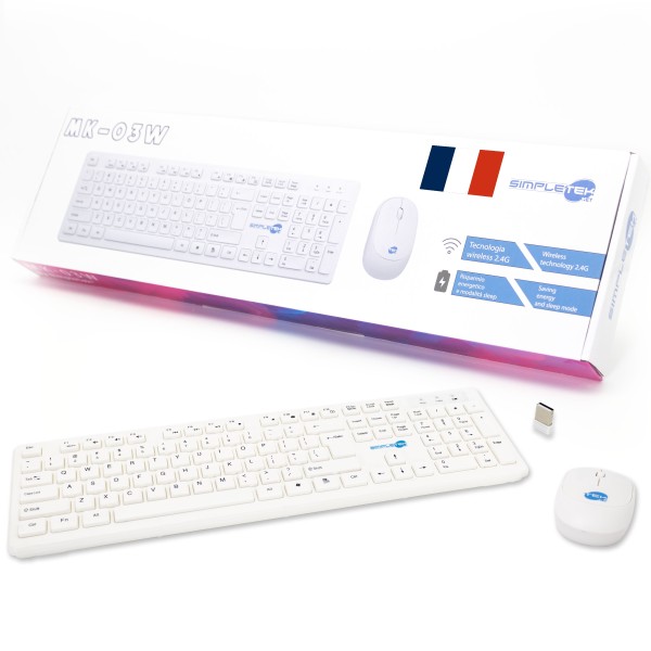 KIT MOUSE E TASTIERA WIRELESS LAYOUT FRANCESE FR BIANCA KIT SET M&K AZERTY