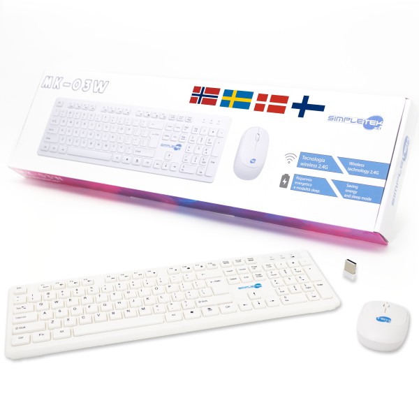 KIT MOUSE E TASTIERA WIRELESS QWERTY BIANCA KIT SET M&K NORDICA SWE NO DK FI