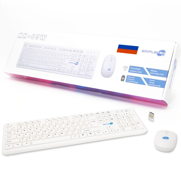 KIT MOUSE E TASTIERA WIRELESS LAYOUT RUSSO BIANCO BIANCA KIT SET M&K RUSSA