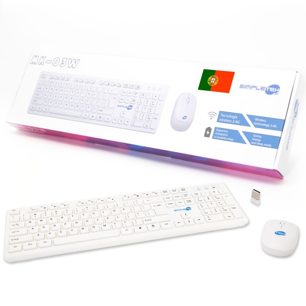 KIT MOUSE E TASTIERA WIRELESS LAYOUT QWERTY PORTOGHESE PT BIANCA M&K PORTOGALLO