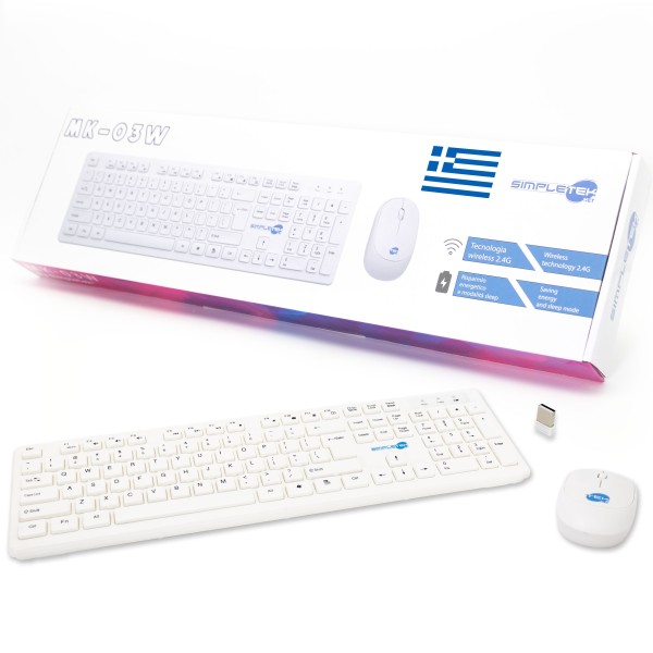 KIT MOUSE E TASTIERA WIRELESS LAYOUT GRECO GR GREEK BIANCO BIANCA KIT SET M&K