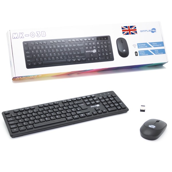 KIT MOUSE E TASTIERA WIRELESS QWERTY UK INGLESE ENGLAND NERO KIT SET M&K