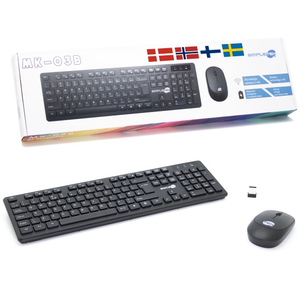 KIT MOUSE E TASTIERA WIRELESS QWERTY NERO KIT SET M&K NORDICA SWE NO DK FI