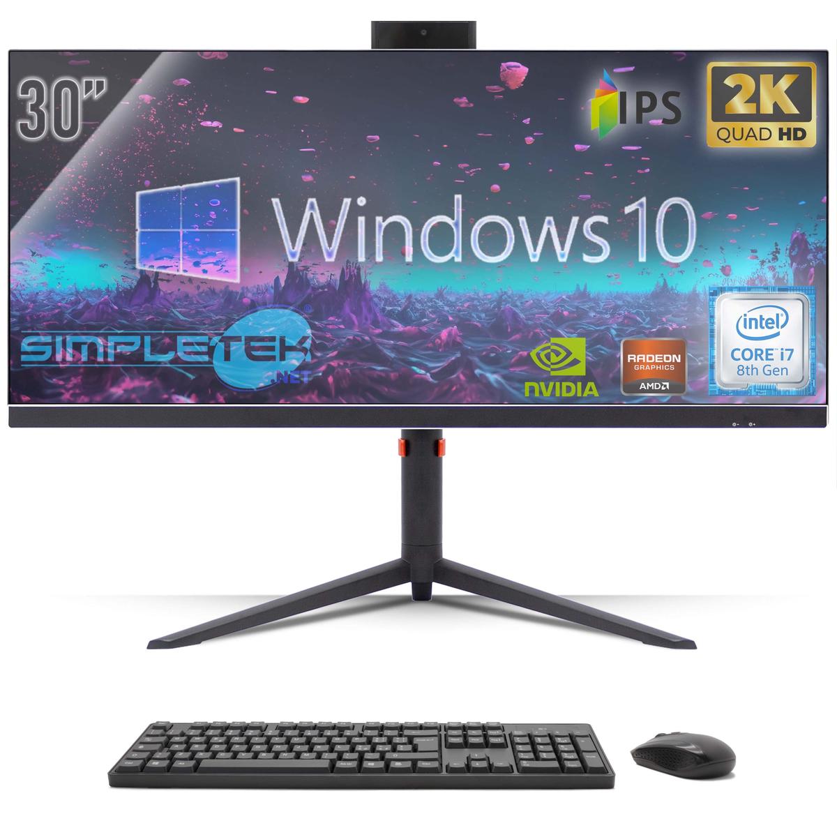 All IN One 30 " Gaming 2K i7 8° Gen RAM 8GB SSD 240GB Gpu RX550 4GB Windows 10 - Picture 1 of 8