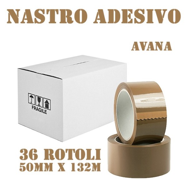 STOCK 36X ROTOLI NASTRO ADESIVO DA IMBALLAGGIO 132MT X 50MM AVANA RUMOROSO