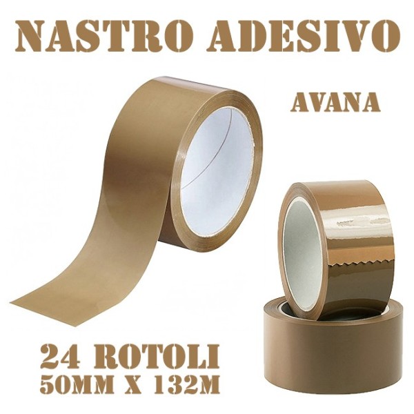 STOCK 24X ROTOLI NASTRO ADESIVO DA IMBALLAGGIO 132MT X 50MM AVANA RUMOROSO