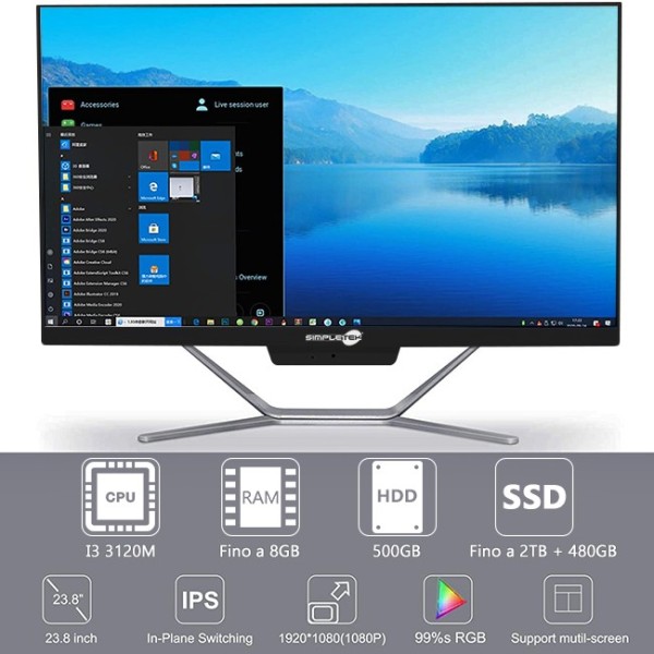 COMPUTER DESKTOP ALL IN ONE I3 3120M 24" FULL HD HDMI WIFI WINDOWS 10 PRO