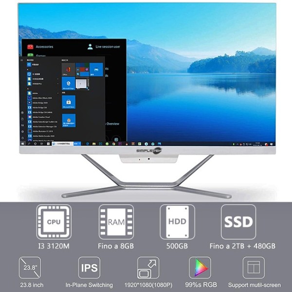 COMPUTER DESKTOP ALL IN ONE I3 3120M 24" 1080P WIFI HDMI WINDOWS 10 PRO