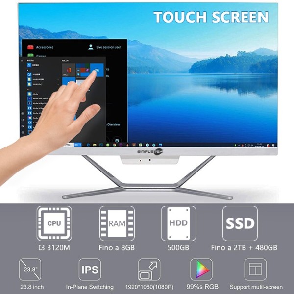 COMPUTER  ALL IN ONE TOUCH SCREEN I3 3120M 24" 1080P WIFI HDMI WINDOWS 10 PRO