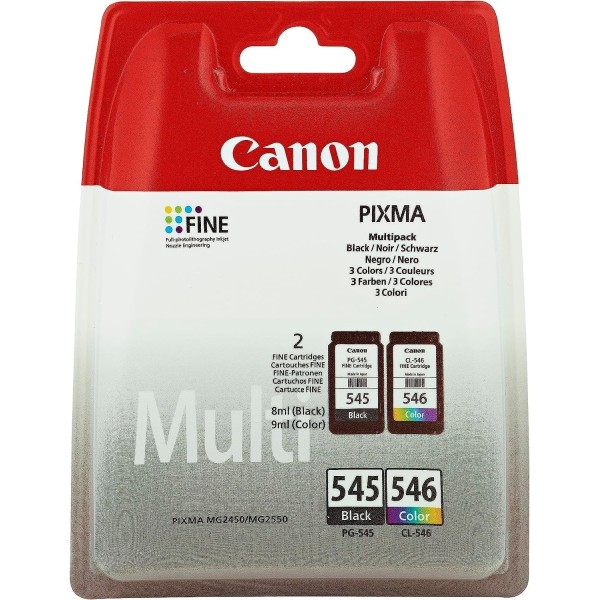 CARTUCCIA TONER INCHIOSTRO ORIGINALE CANON PG-545 CL-546 NERO + COLORE BIPACK