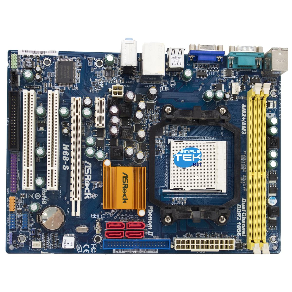 Asrock N68-S Placa Base Micro-ATX AM2 AM2+ AM3 DDR2 RS232 Serial Reacondicionado - Imagen 1 de 7