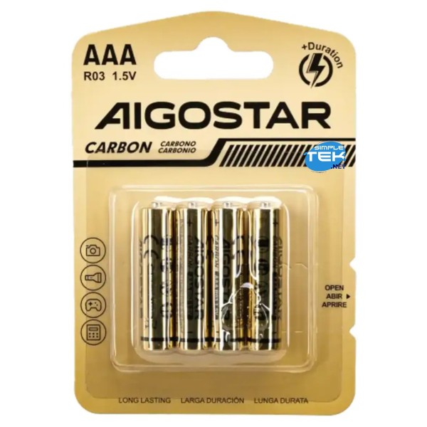 4 X BATTERIE AAA MINI STILO CARBONIO R03 1.5V NON RICARICABILI [Blister da 4]