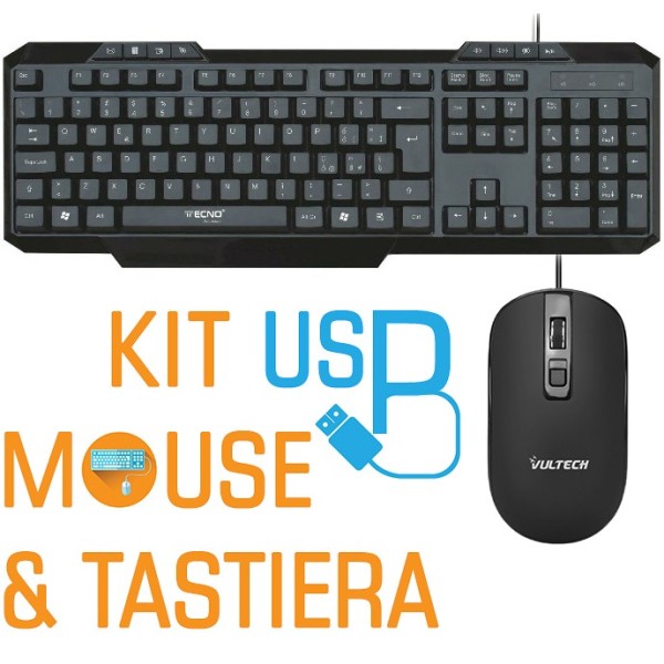 KIT MOUSE E TASTIERA USB CON FILO LAYOUT ITALIANO MULTIMEDIALE ERGONOMICO