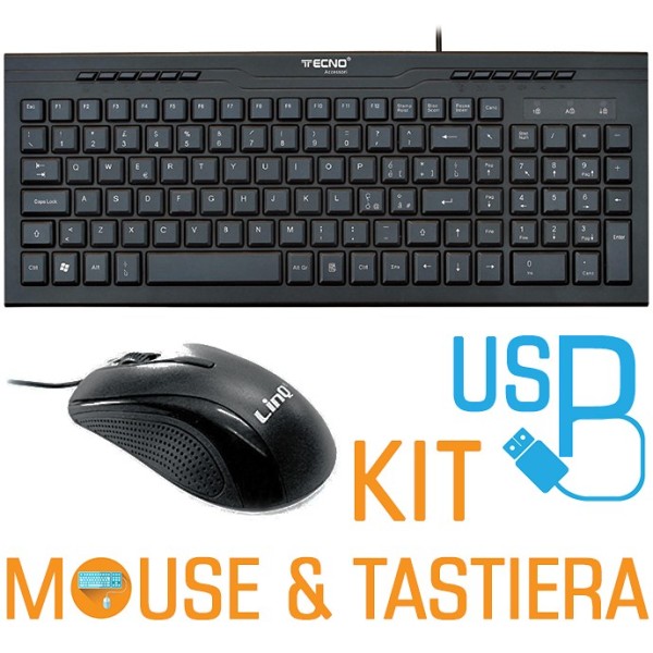 KIT MOUSE + TASTIERA USB CON FILO LAYOUT ITALIANO MULTIMEDIALE ERGONOMICO