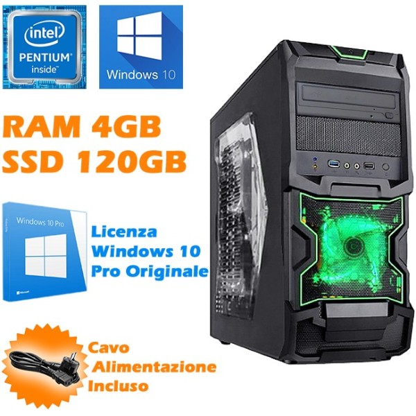 PC COMPUTER DESKTOP ASSEMBLATO PENTIUM 4GB SSD120GB WINDOWS 10 PRO