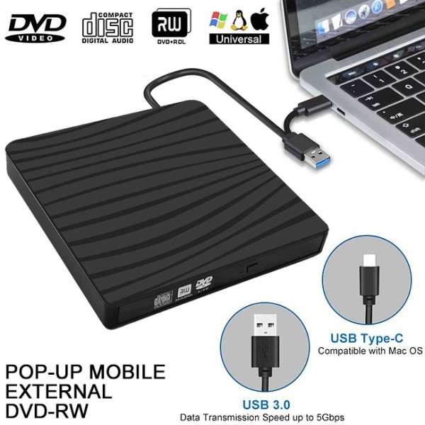 CD DVD UNITA' OTTICA ESTERNA PORTATILE LETTORE MASTERIZZATORE USB 3.0 TYPE-C