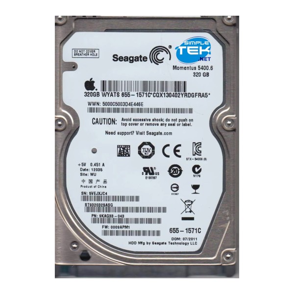 SEAGATE ST9320325ASG 320GB HDD HARD DISK 2,5" SATA HDD DISCO RIGIDO NOTEBOOK PC