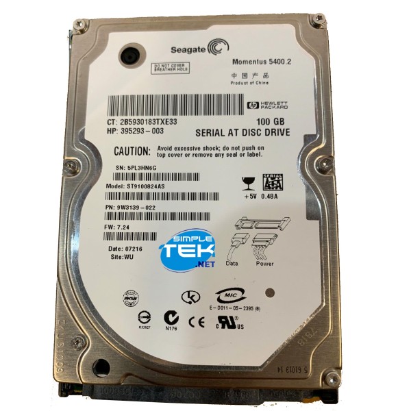 SEAGATE ST9100824AS 100GB HDD 2,5" SATA HARD DISK DISCO NOTEBOOK AIO LAPTOP PC