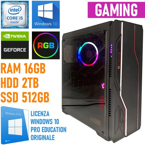 COMPUTER ASSEMBLATO GAMING RGB I5 8500T 16GB SSD 512GB + 2TB GEFORCE