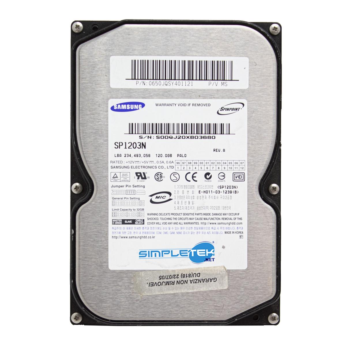 Samsung SP1203N 120GB Ide Pata Eide 3,5 " Hard Disk HDD Windows 98 2000 XP
