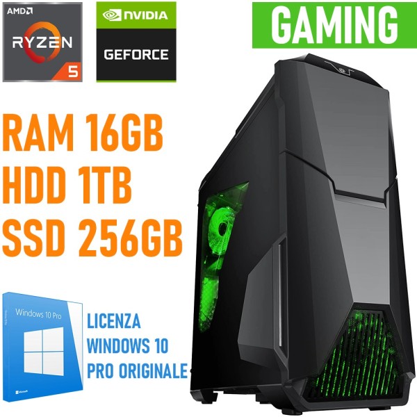 COMPUTER ASSEMBLATO GAMING AMD RYZEN 5 1500X 16GB SSD 256GB + 1TB GEFORCE