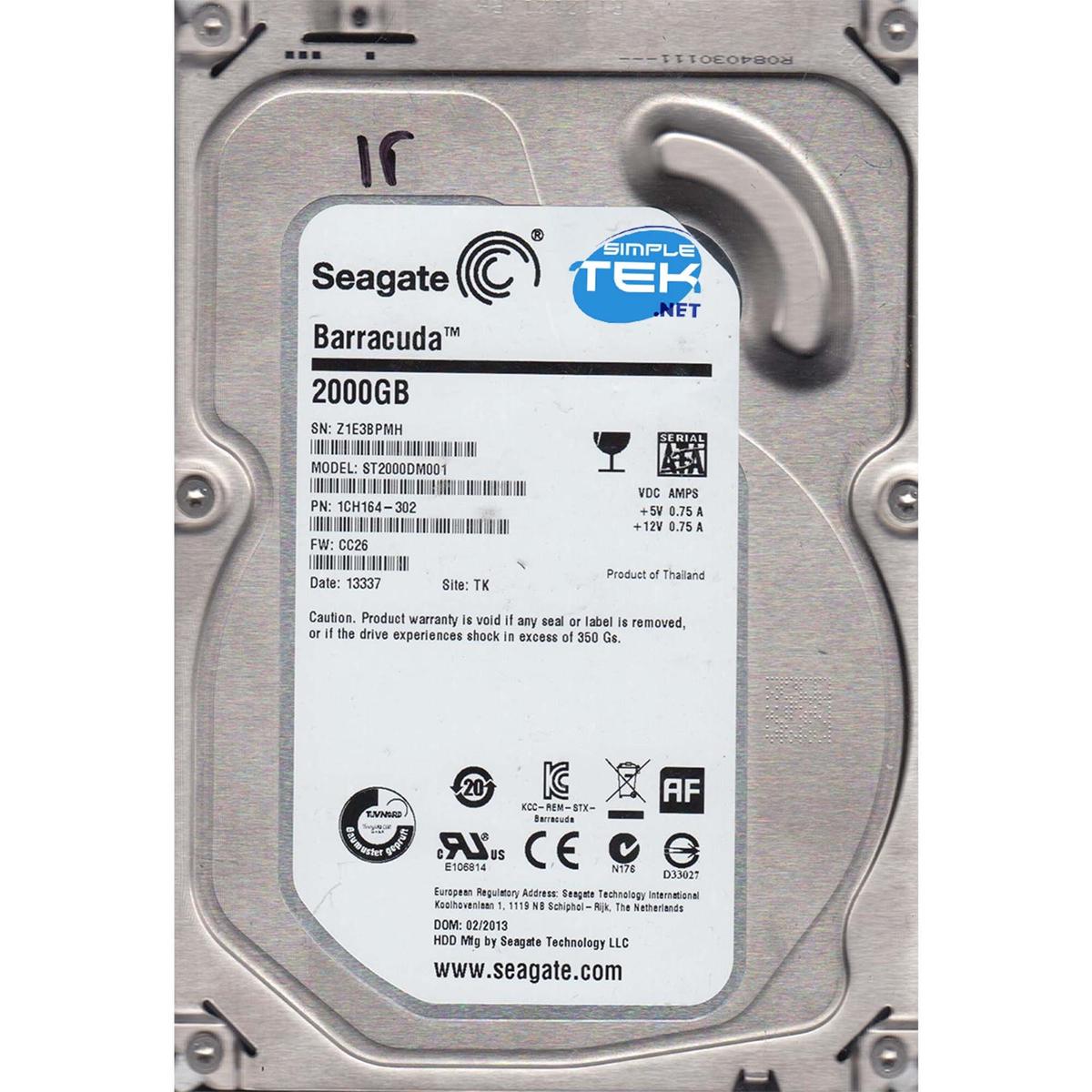 Seagate Hard Disk HDD 2TB 2000GB 3,5 " SATA Internal Desktop Computer Desktop PC