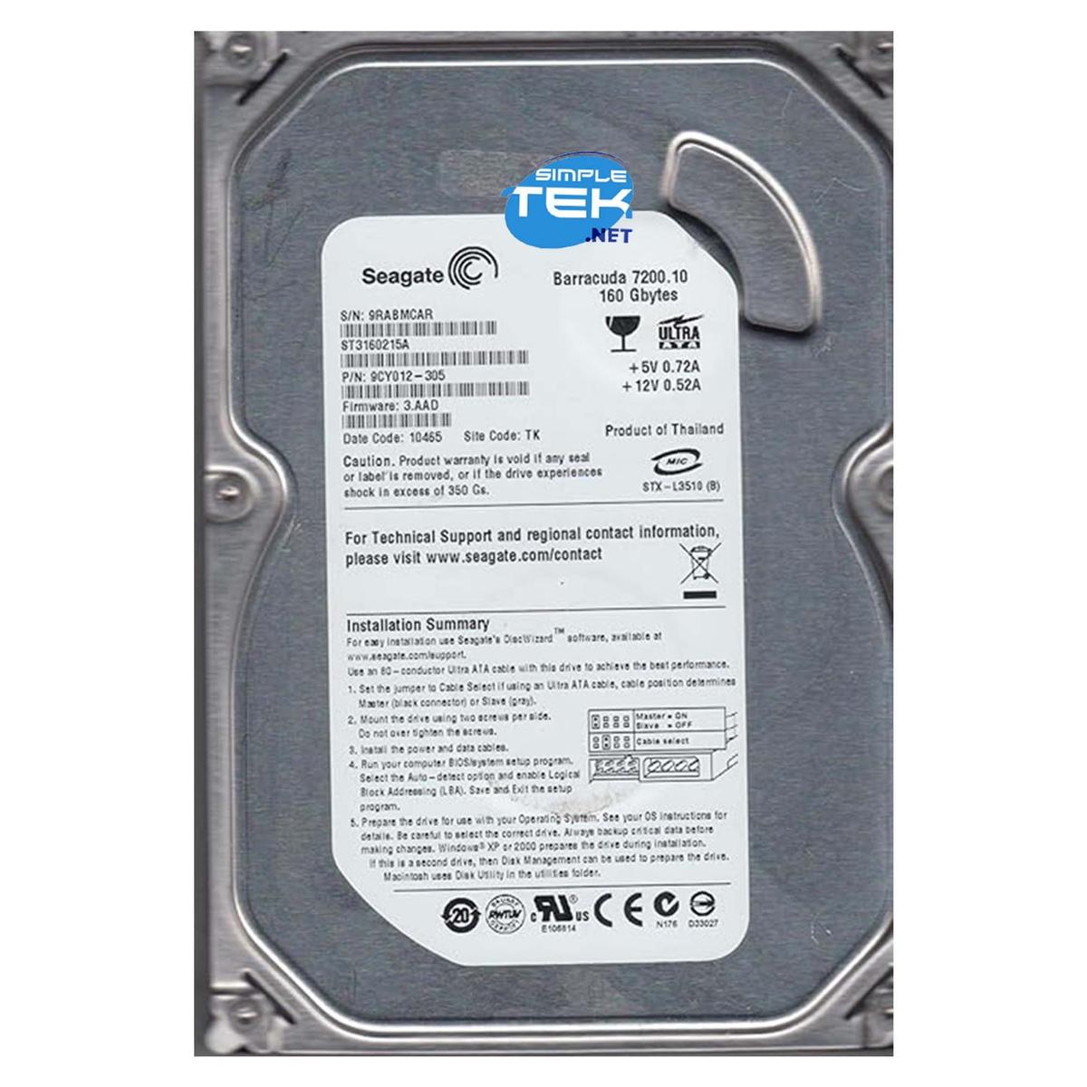 Seagate St3160215A 160GB 3.5" IDE PATA EIDE 2000 XP Hard Drive Refurbished - Picture 1 of 5