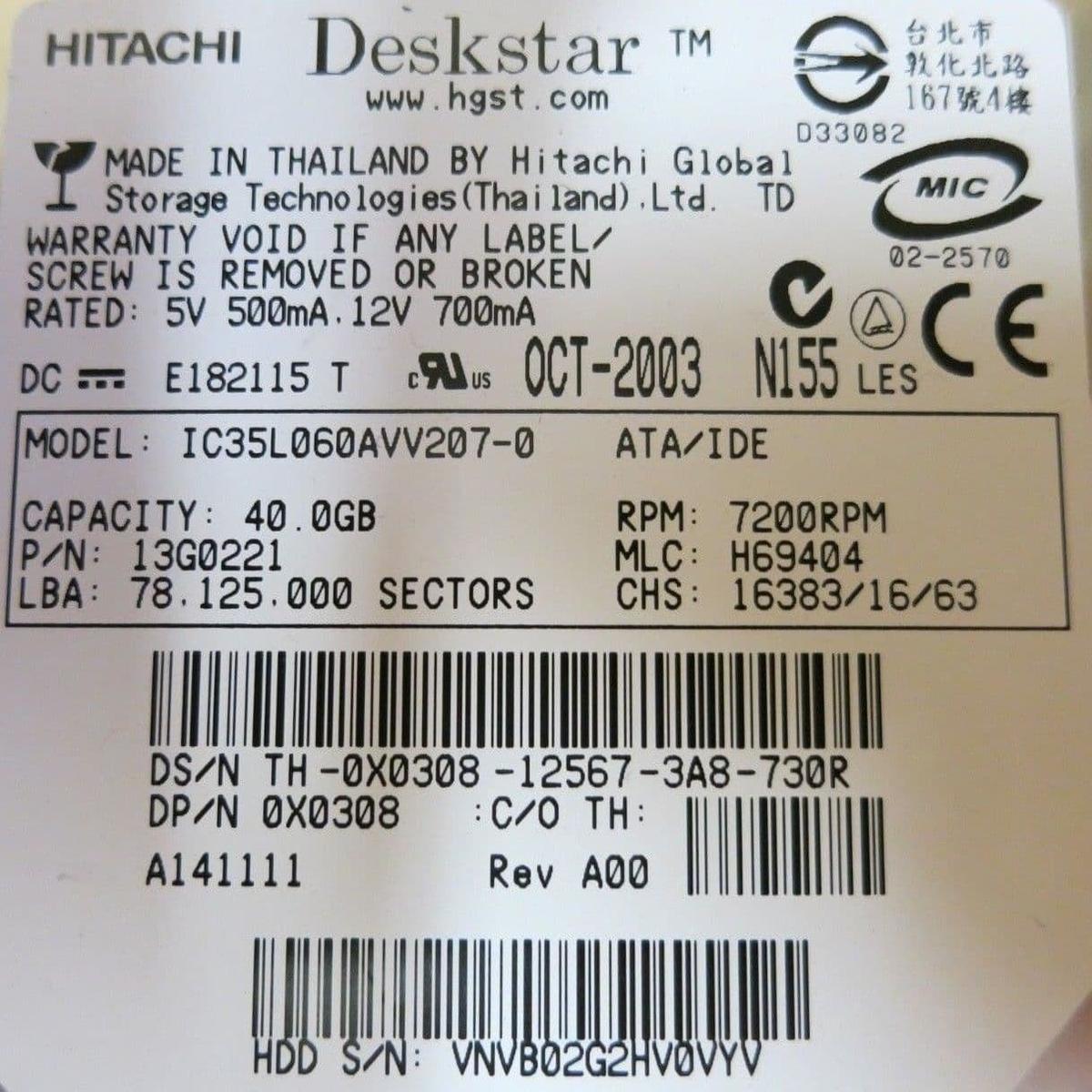 Hitachi Deskstar 61.4GB 3.5" IDE PATA EIDE Hard Disk HDD Refurbished - Picture 3 of 5