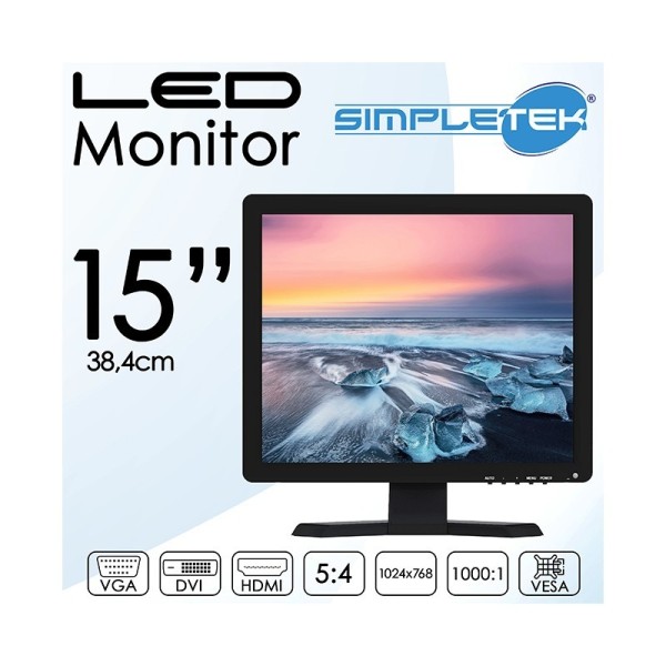 SCHERMO LED 15” 5:4 QUADRATO HD 1024 X 768 VGA DVI HDMI VESA 15 POLLICI MONITOR