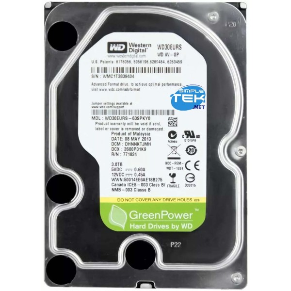 WD WD30EURS 3,5" SATA HARD DISK HDD DISCO RIGIDO COMPUTER FISSO NAS DVR PC