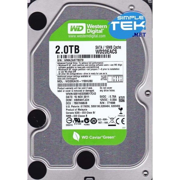 WD GREEN 2TB HARD DISK HDD 3,5" SATA HARD DISK DVR NAS PC COMPUTER FISSO