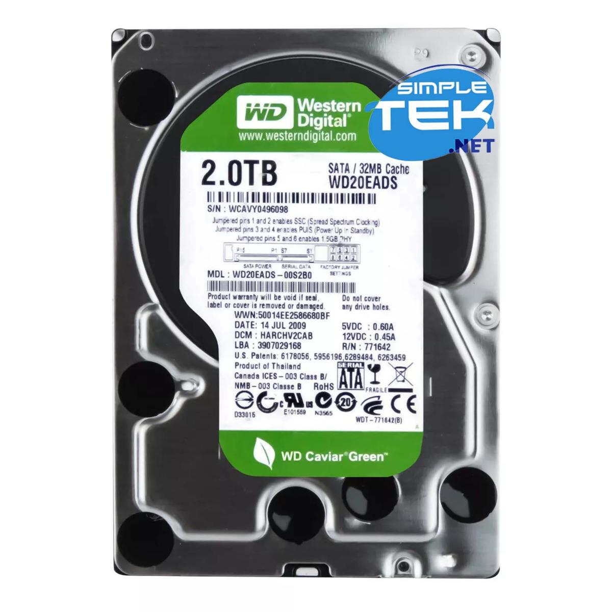 WD Vert 2TB 3,5 " SATA Disque Dur HDD Ordinateur Fixe DVR Nas Réseau