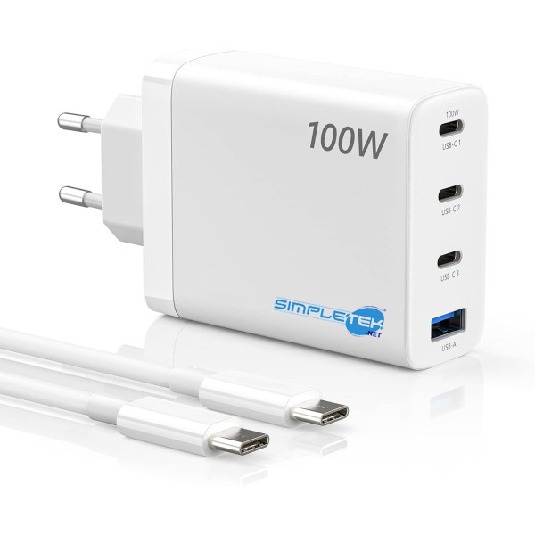 ALIMENTATORE 100W GAN QUICK CHARGE 3 X USB-C TYPE-C ( 2 X 100W + 1 X 23W ) USB