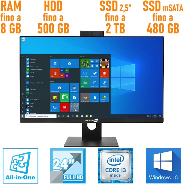 PC COMPUTER DESKTOP AIO ALL IN ONE 24" FULL HD I3 4000M WIFI WINDOWS 10 PRO