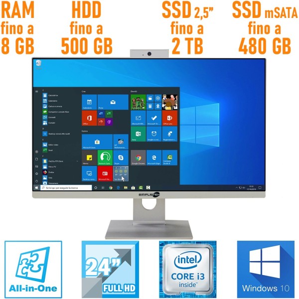 PC COMPUTER DESKTOP AIO ALL IN ONE 24" FHD I3 4000M WIFI WINDOWS 10 PRO