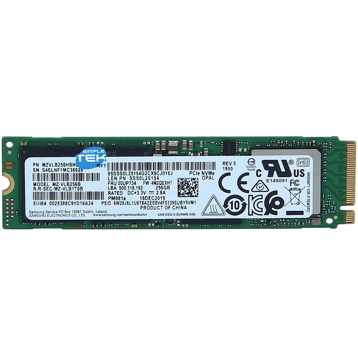 Samsung Pm981a Ssd 256gb M.2 Nvme Pcie 3.0 2280 Mlc 3d-nand Disco Ricondizionato - Foto 1 di 5
